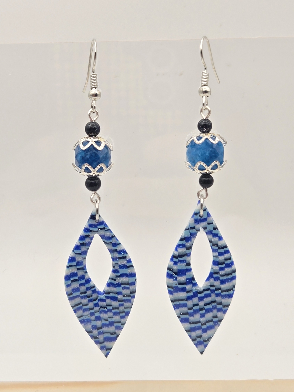 #B479- Blue Mosaic Drop Earrings with Sandstone And Dolomite Jasper